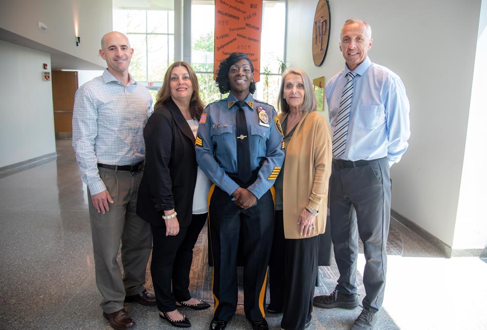 University employees honored by the state were (left to right): Joseph Alaya, Dr. Jill Guzman, Sgt. LaWanda Walker-Roney, Cindy Gennarelli, and James Shelley.